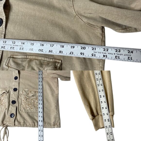 Solitaire Women’s Size Large Tan Jacket Button Up Embroidered Pockets Bohemian - Picture 6 of 7